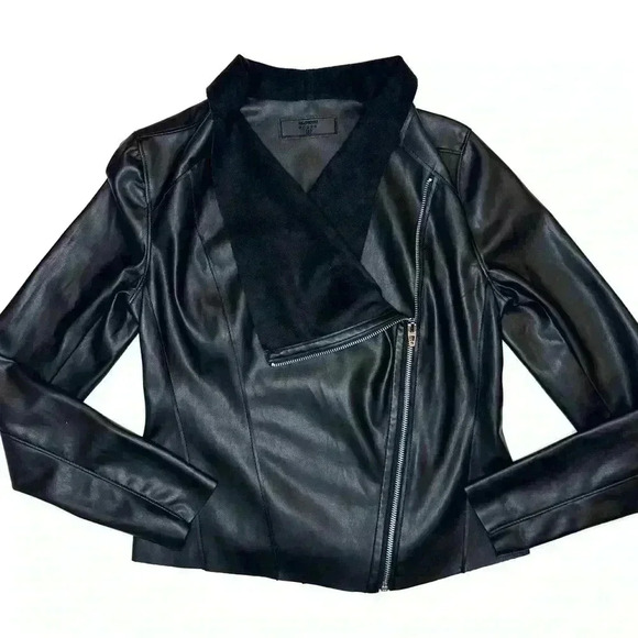 BlankNYC Faux Vegan Leather Waterfall Asymmetrical Zip Motorcycle Jacket Coat S - Picture 1 of 7